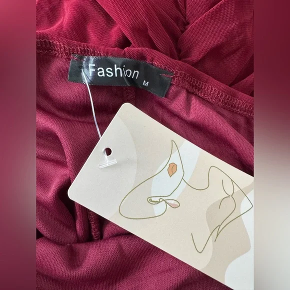 Elegan Darkt Red Long Sleeve Ruched Bodycon Dress Medium NWT - Picture 7 of 7